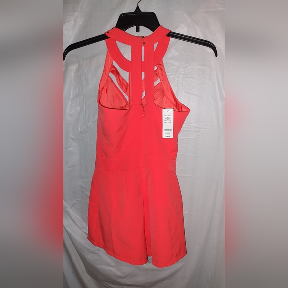 Bebe Hot Coral Romper shorts lined pockets NWT XS sleeveless - Picture 12 of 16